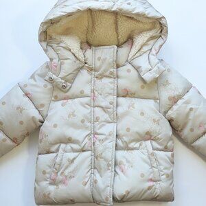 Gap x Disney Minnie Mouse Sherpa Puffer Jacket Hooded Full Zip Snaps Girl 3T